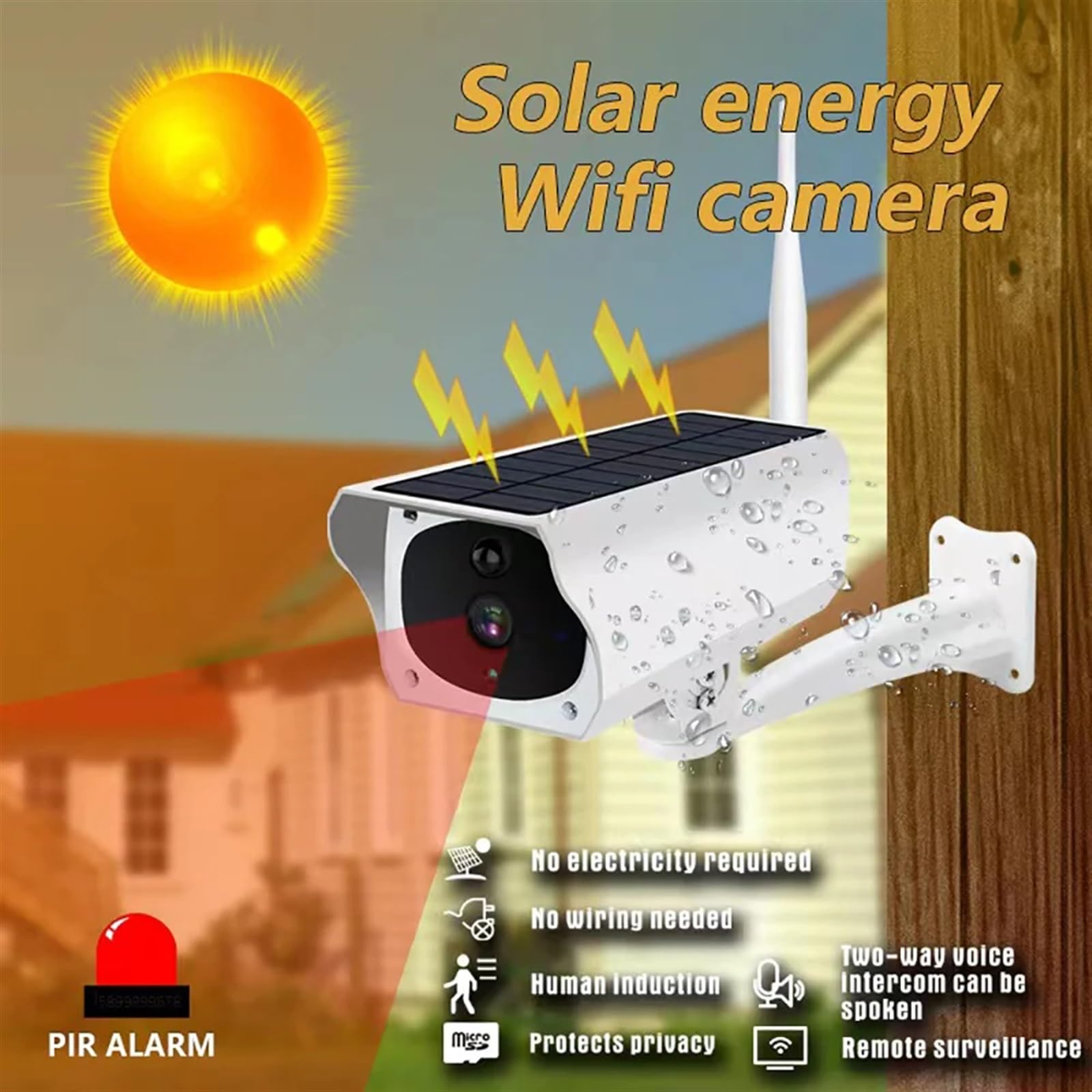 Camera Surveillance, Caméra solaire extérieure étanche PIR alarme de mouvement moniteur de Vision nocturne batterie faible puissance sans fil CCTV Protection de sécurité ,Sécurité, Antivol(2MP Camera)