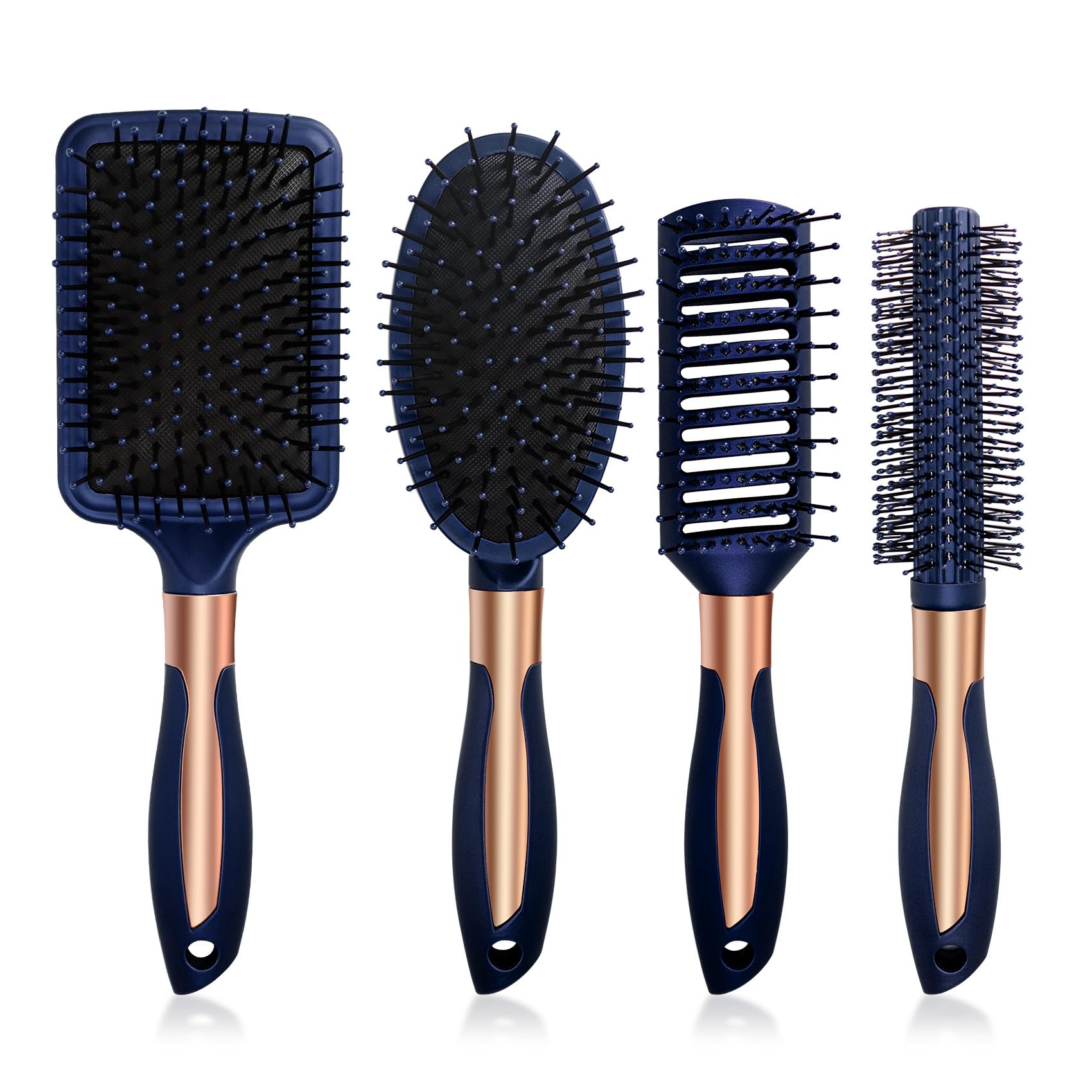 Blue Anti Static Massage Oval Comb Round Vent Hair Brush Set - Detangling & Paddle Brush for Women & Men