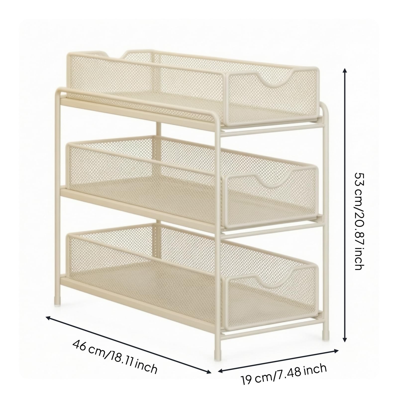 Scaffale Sottolavello con Cestini Salvaspazio Scaffale sotto Lavabo con Cassetti Multiuso Organizer per Bagno, Bianco, Piccolo Tre Strati Profondo