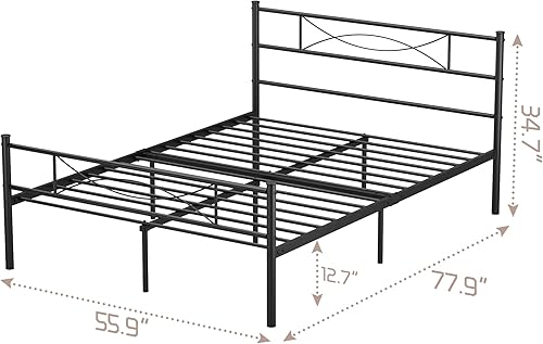 Miniatura 2 de Weehom Base de cama de metal de tamaño matrimonial, base de colchónplataforma de cama de acero resistente, mejor para niños, adultos, estudiantes,