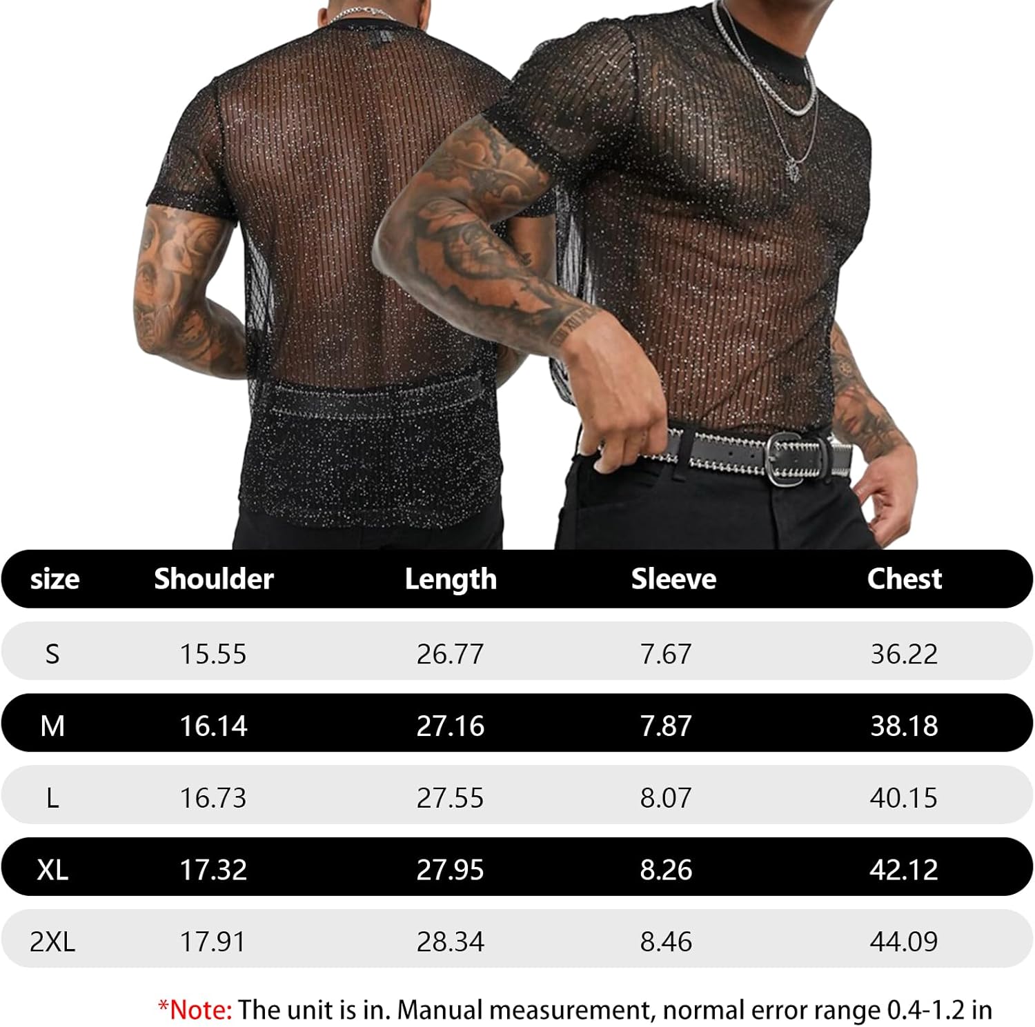 Evankin Mens Sexy Glitter Shirt Top See Through Lace Short Sleeve T-Shirt Sheer Mesh Undershirts to Show Muscle - Image 7