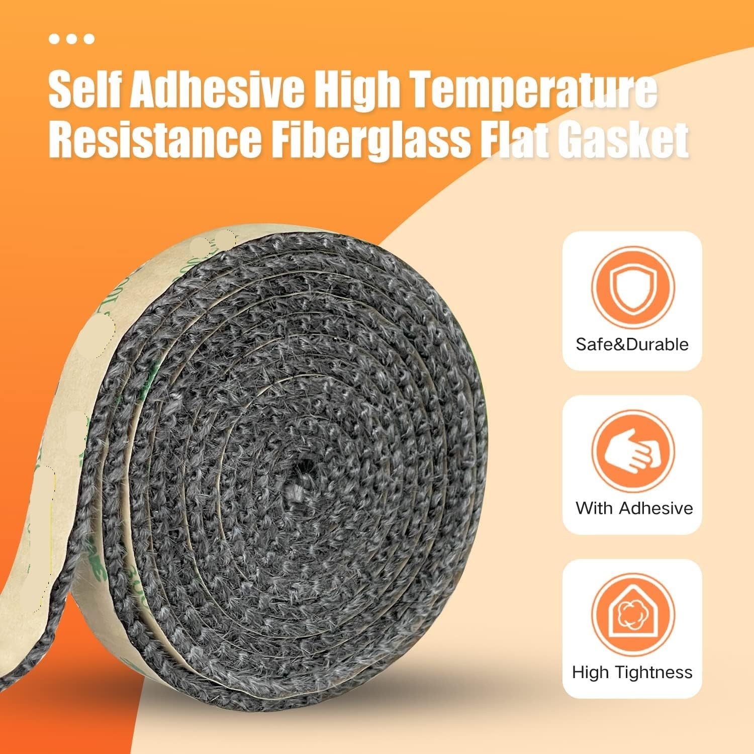 Nastro autoadesivo ad alta temperatura per guarnizioni piatte di stufe a legna e camini, 183 cm di lunghezza, in fibra di vetro resistente, colore grigio
