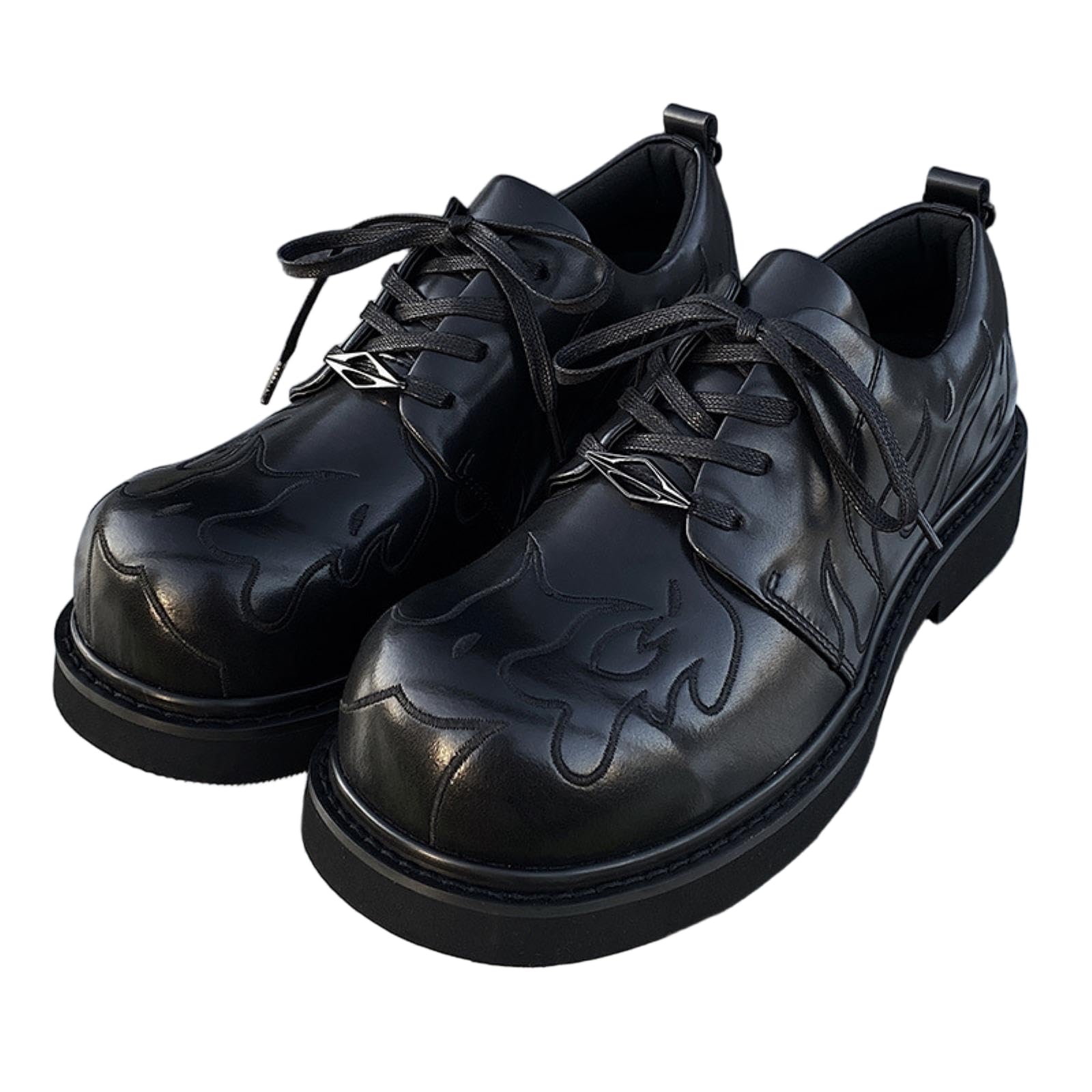 GFZMF Męskie buty derby z dużą głową, dwoina skóra bydlęca z haftowanym wzorem, gumowa podeszwa piankowa, ciemny styl, sznurowane buty biznesowe, czarne