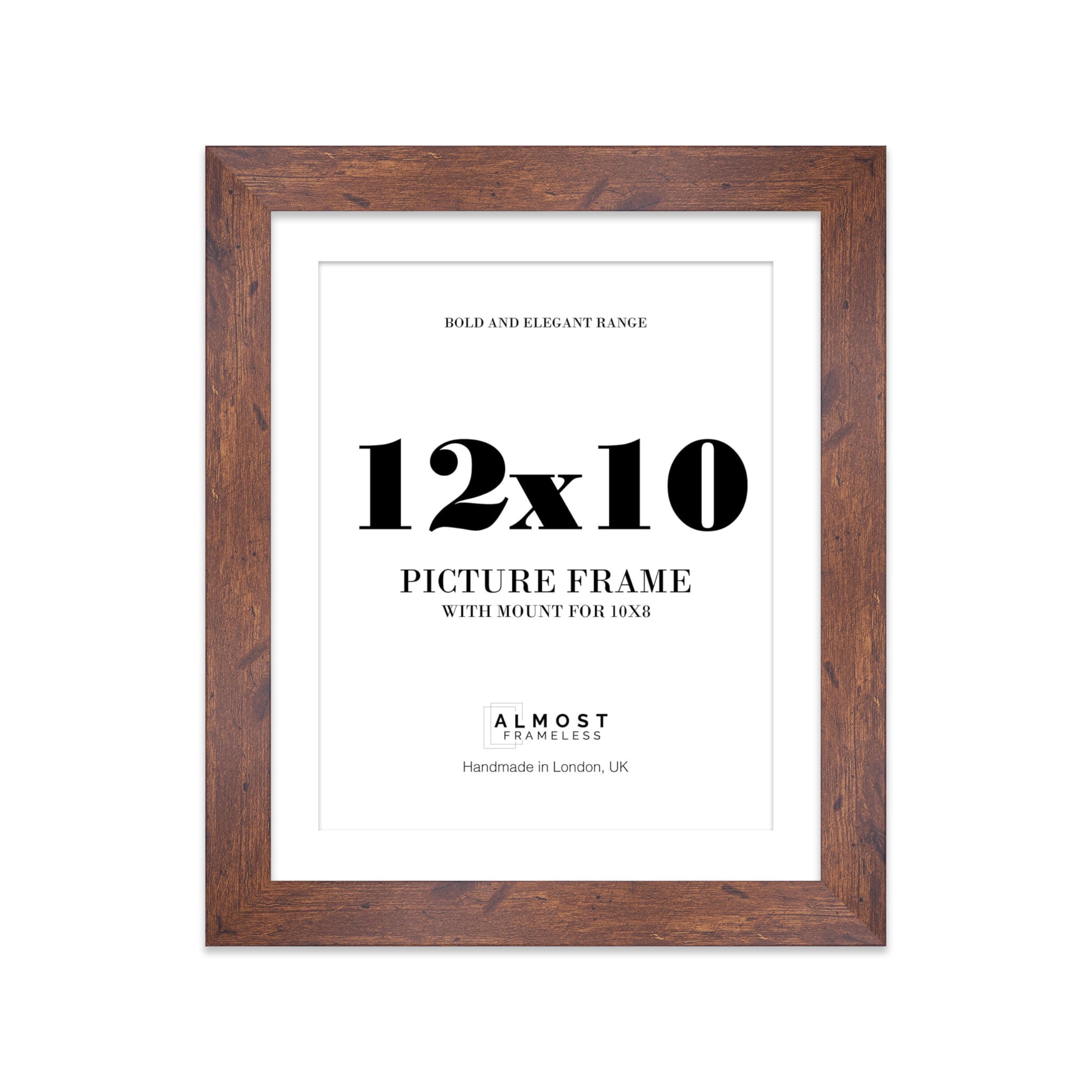 12x10 Rustic Wood Frame With Mount for 10x8 Pictures 28mm Edge Portrait and Landscape Display with Wall Hooks and Kickstand, 1 Pack
