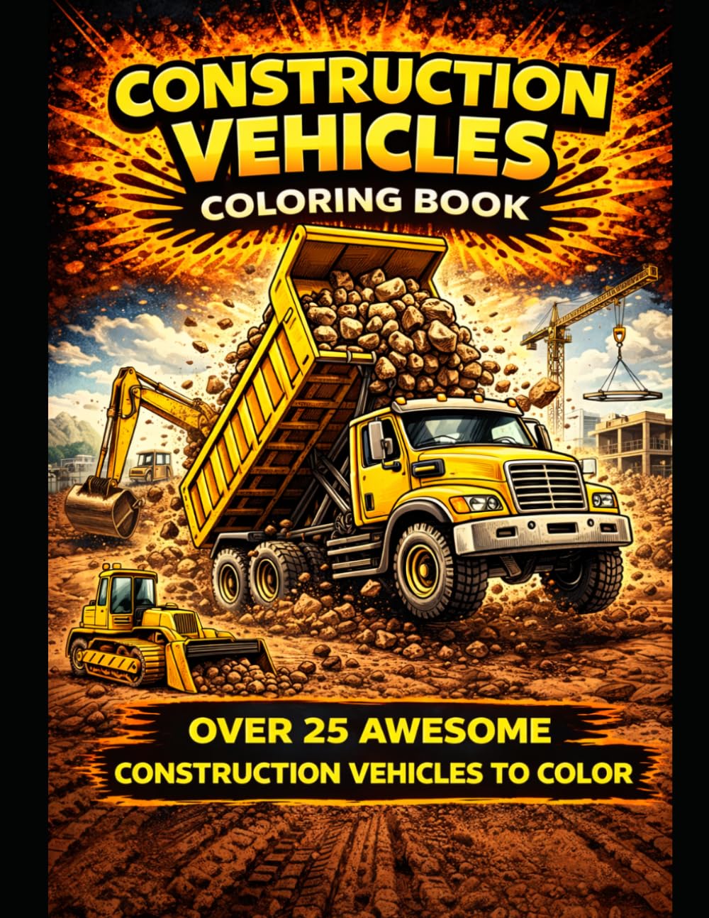 Construction Vehicles Coloring Book for Kids Ages 4-10: Fun and Easy Trucks, Excavators, Dump Trucks, and Heavy Equipment