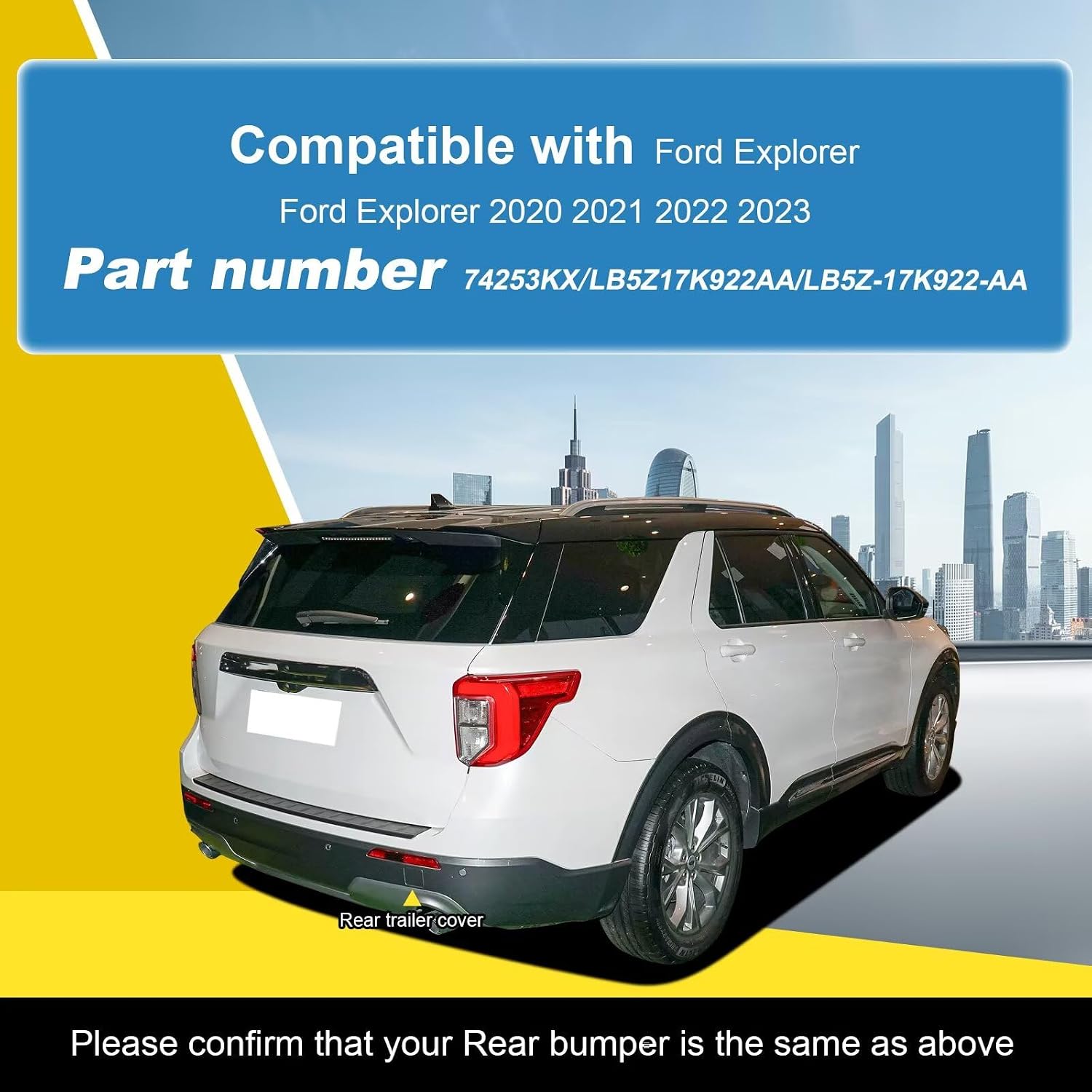 Car Rear Bumper Tow Hook Cover Compatible with Ford Explorer 2020 2021 2022 2023 74253KX LB5Z17K922AA LB5Z-17K922-AA Small Lid Towing Eye Cap Unpainted Right Passenger Side