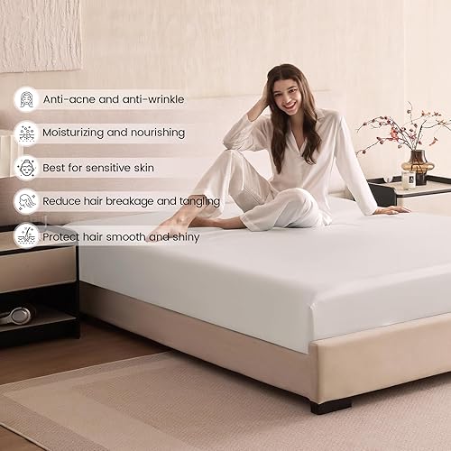 Miniatura 4 de THXSILK Silk - Juego de sábanas bajeras tamaño King de 3 piezas, 6A+ de grado superior, 100% seda de morera pura, sábanas de lujo para cabello y