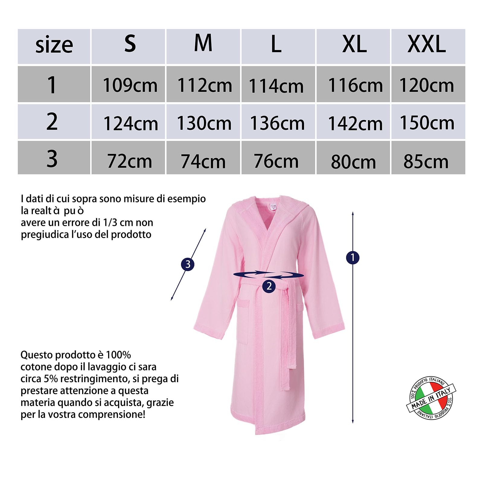 nice homeit Accappatoio Donna e Uomo in Spugna 100% Cotone - Accappatoio Super Assorbente con Cappuccio - Morbido, Leggero, Anti-Pilling, Design Italiano. (L, ROSA)