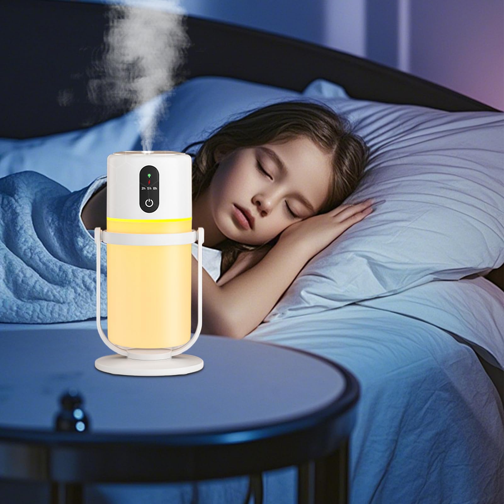 Humidificador portátil de viaje silencioso de 300 ml con luz LED | Humidificador de plantas de interior para el hogar, oficina, hotel, escritorio, alivio para tos y aire seco
