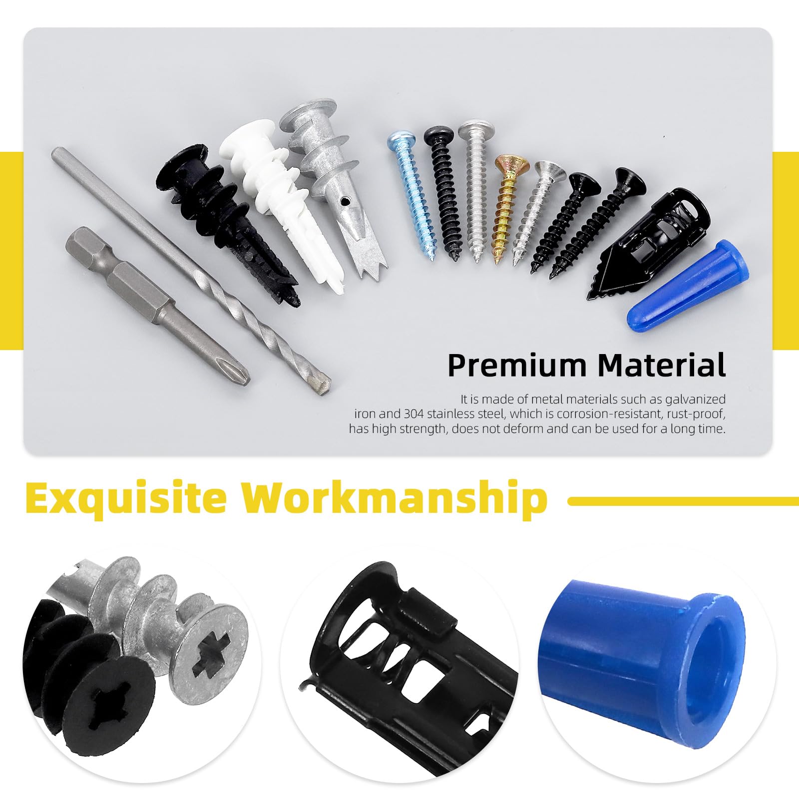 Mardatt 192PCS Self-Drilling Drywall Anchors Kit, Including Sheetrock Anchors, Expansion Screws, Wood Screws - Image 4
