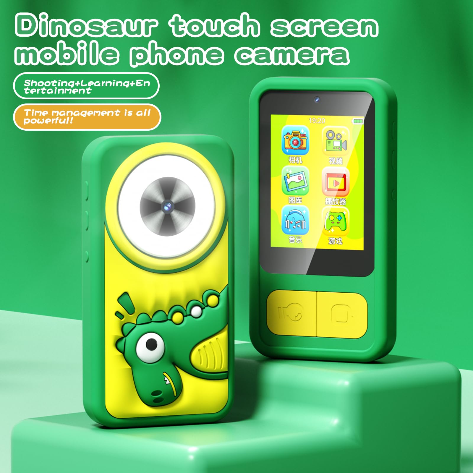 Upgrade Mini Kids Toy Pretend Smart phone, Selfie Phone with 3.0” Touchscreen, for 3-10 Years Old Boys Girls, Green Dinosaur - Image 3
