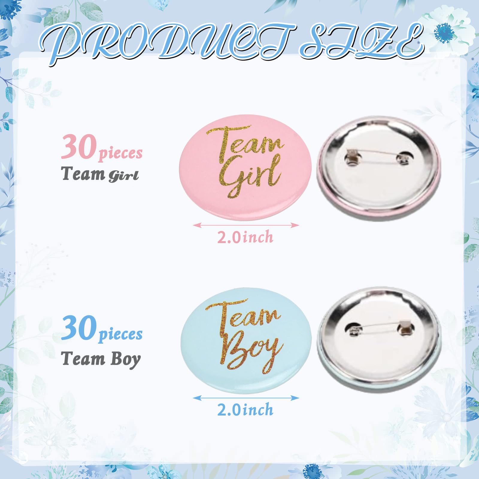60 Stück Gender Reveal Buttons – „Team Boy“ & „Team Girl“ Anstecknadeln Für Babyparty, Rosa & Blau