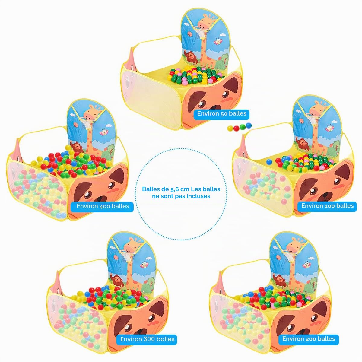 Piscine à Balles Enfant, Ruspela Tente de Jeu Pliable pour Enfants avec Panier de Basket-Ball Jaune Pop Up Intérieur et Extérieur Tente Piscine Balles Pliable 120 x 102 x 74cm