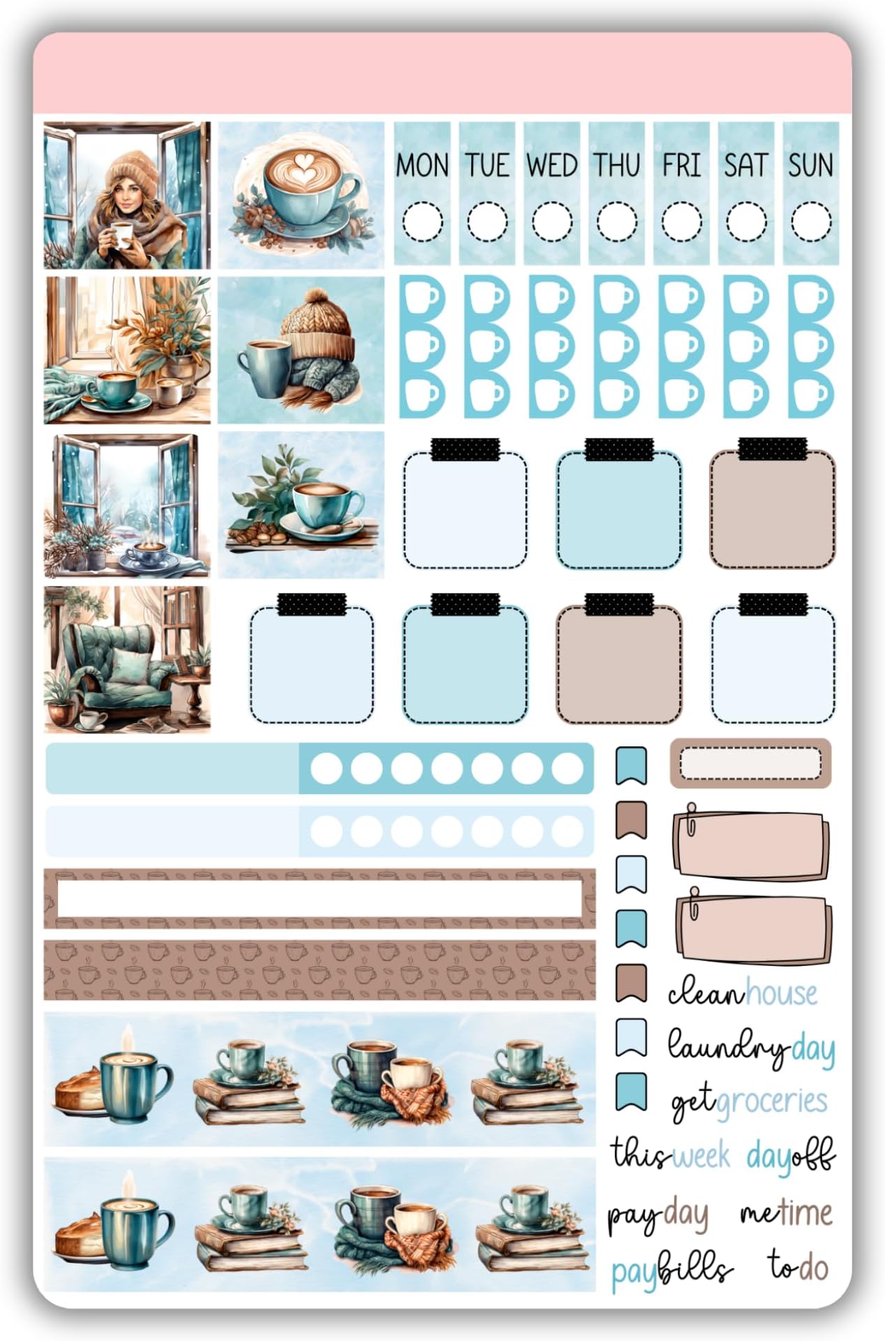 Cozy Winter Coffee - Weekly Planner Stickers for Hobo Weeks