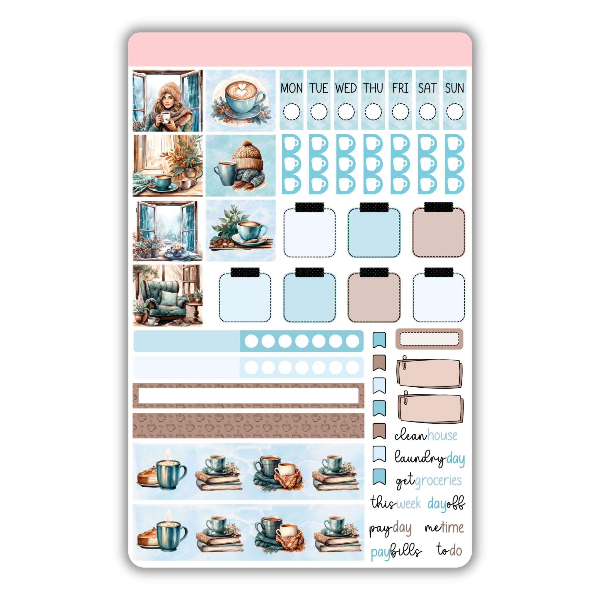 Cozy Winter Coffee - Weekly Planner Stickers for Hobo Weeks