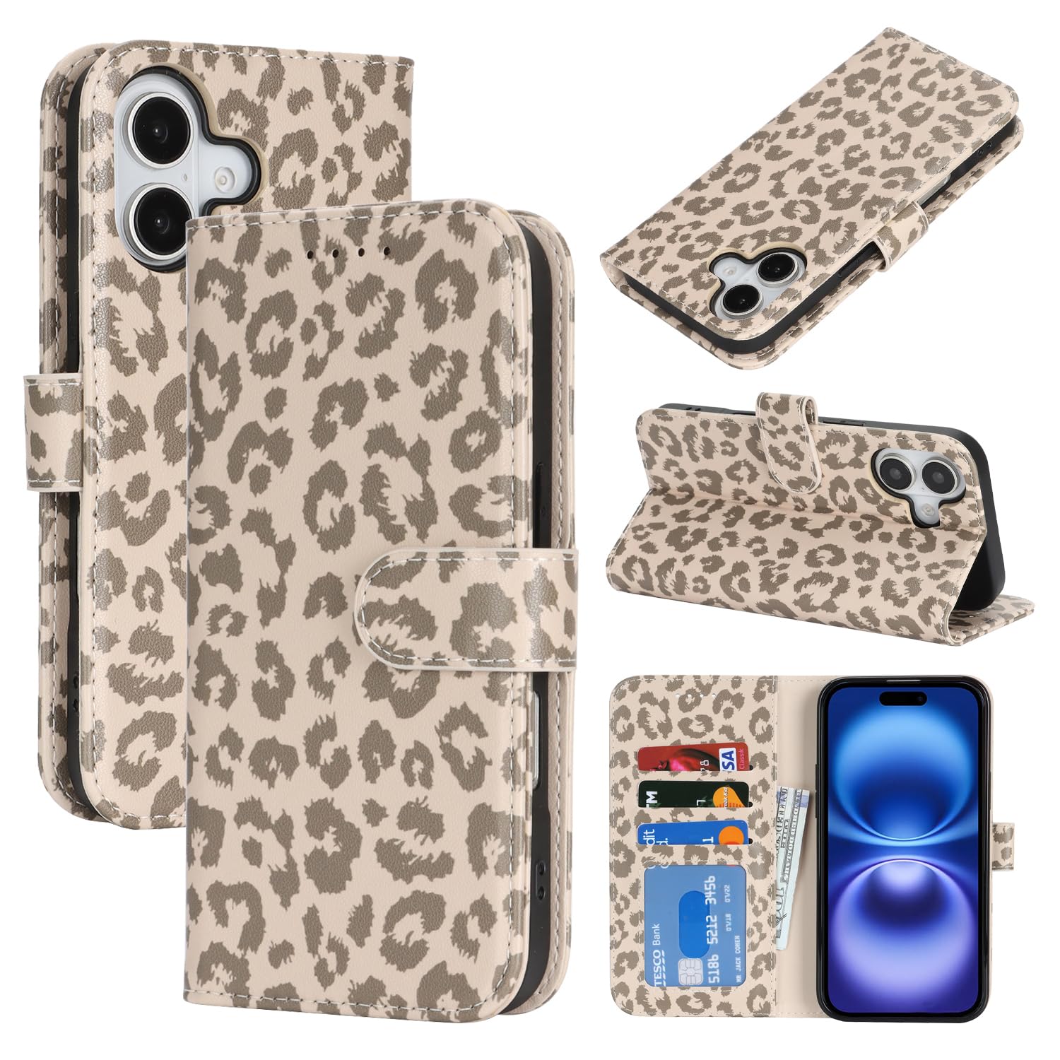 Étui portefeuille iPhone 16 léopard idéal pour vos sorties sans sac - 7