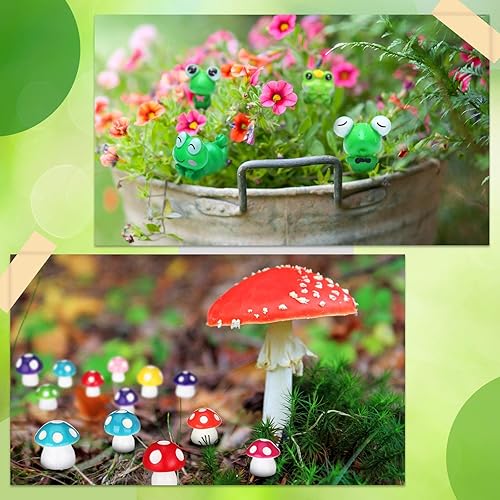 Miniatura 11 de 62 piezas de mini figuras en miniatura de hongos y ranas modelo de animales de jardín, pequeños adornos de decoración en miniatura, estatua