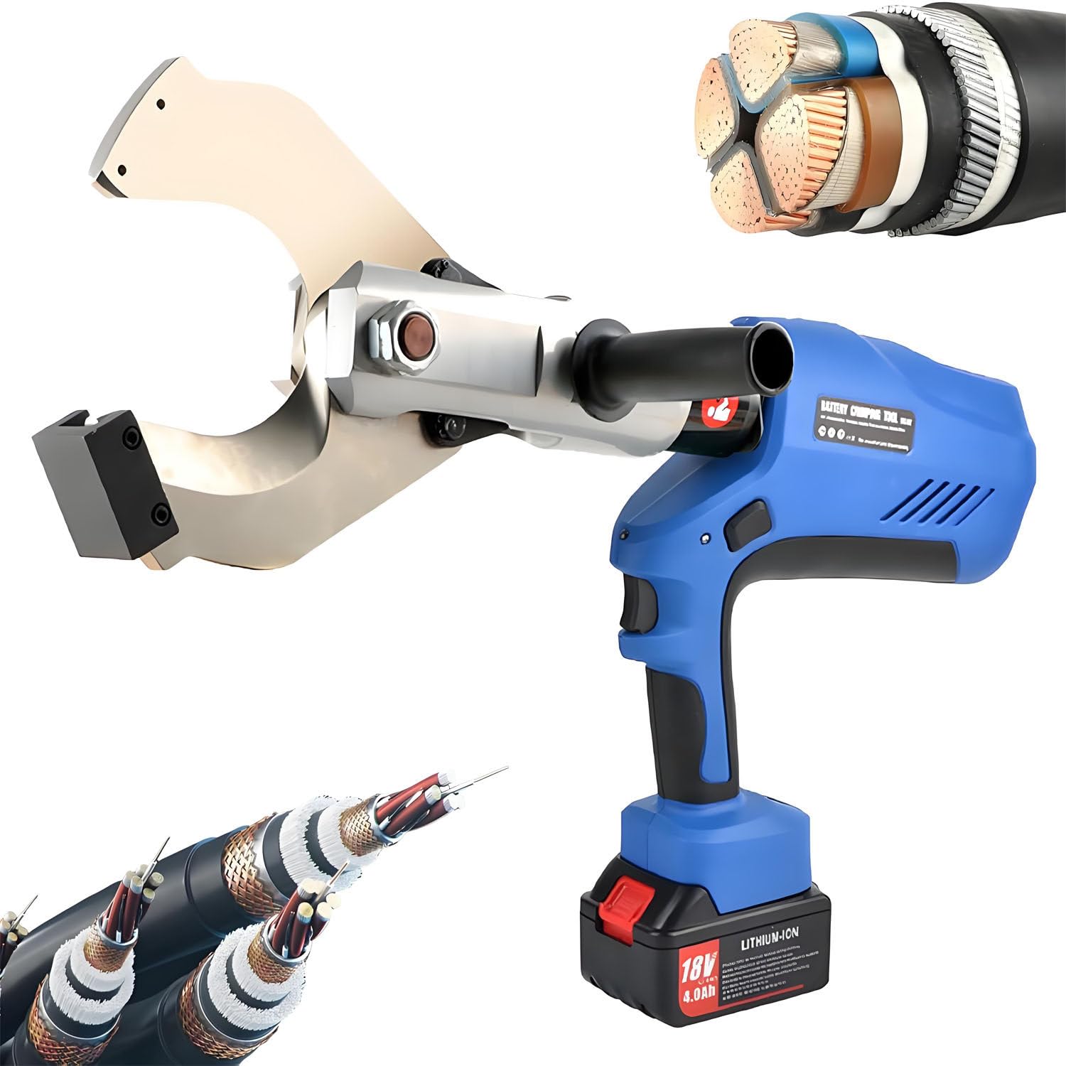 UORDBY Digital Display Electric, Hydraulic Cable Cutter Electric Hydraulic Cable Cutting Tool Hydraulic Cable Shearswith18V/4.0Ah Battery, Alloy Steel Knife for Cutting Cu, Al Cable 105C