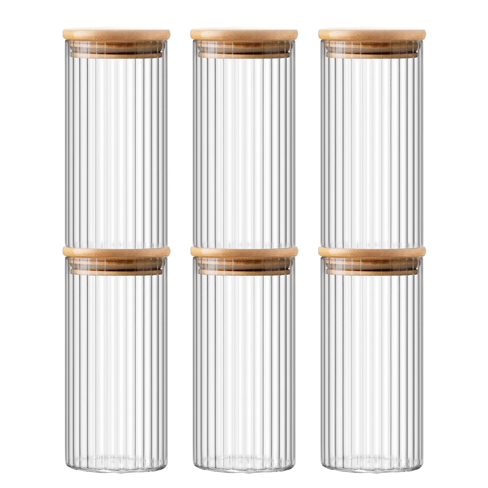 Set di 6 Barattoli Vetro con Coperchio - Contenitori Ermetici per Alimenti Vetro - Barattoli Cucina per Conservare Cereali Pasta Farina（600ml）