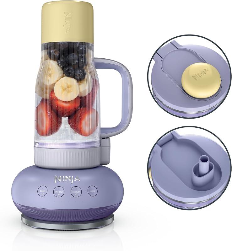 Licuadora personal Ninja BlendBOSS, vaso de 26 oz, 1200PW, púrpura, DB351PR | BlendBOSS de 1200 vatios pico tritura el hielo hasta convertirlo en nieve. Vaso a prueba de fugas de 26 oz, pico para beber y pajita desmontable. Apto para lavavajillas.