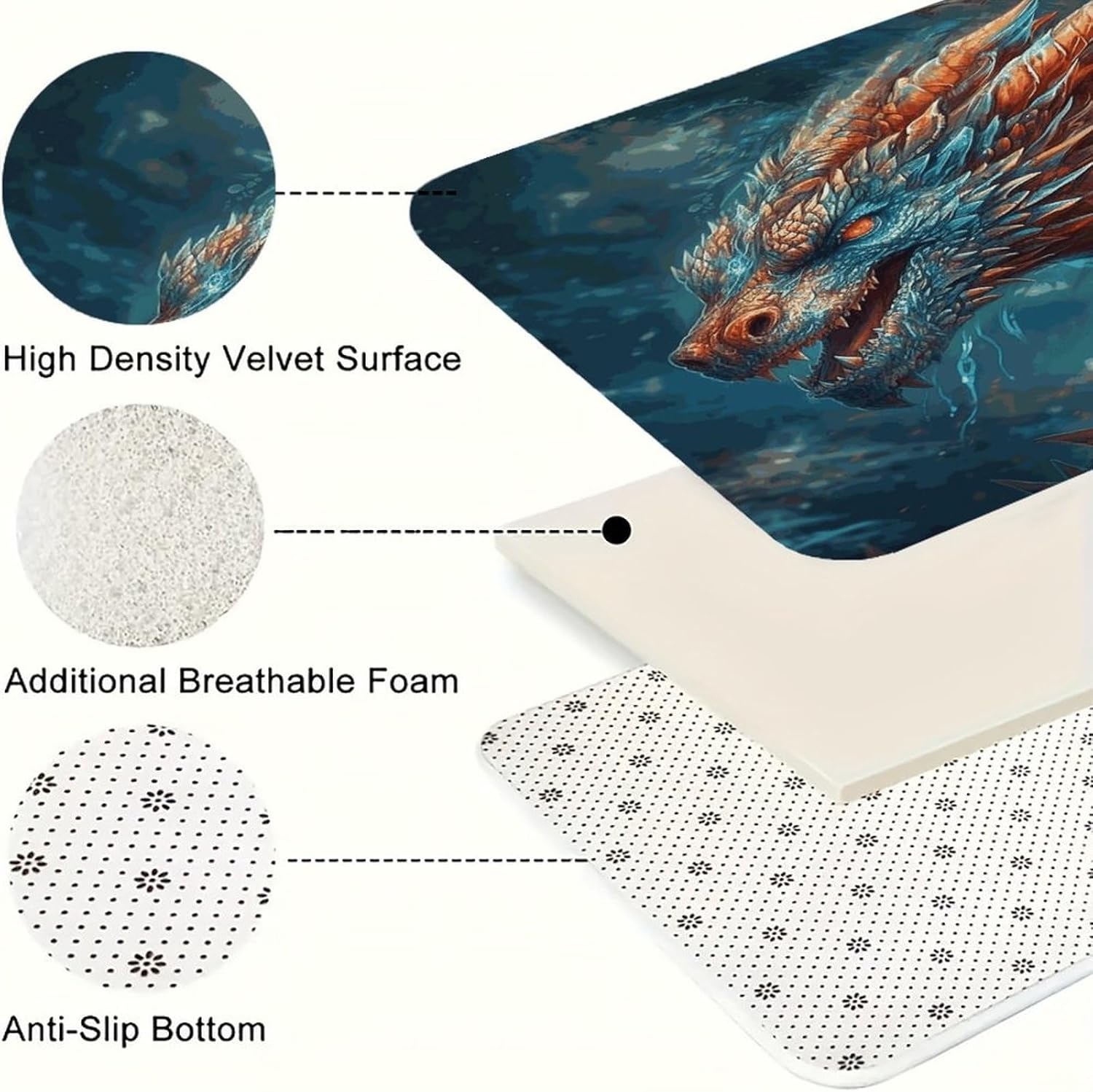 Dragon Art Kitchen Rugs Set of 3 Non Slip Washable Kitchen Mats for Floor Soft Area Rug Kitchen Floor Mat Cushioned Anti Fatigue Mats Standing Sink Mat Decor Runner Rugs