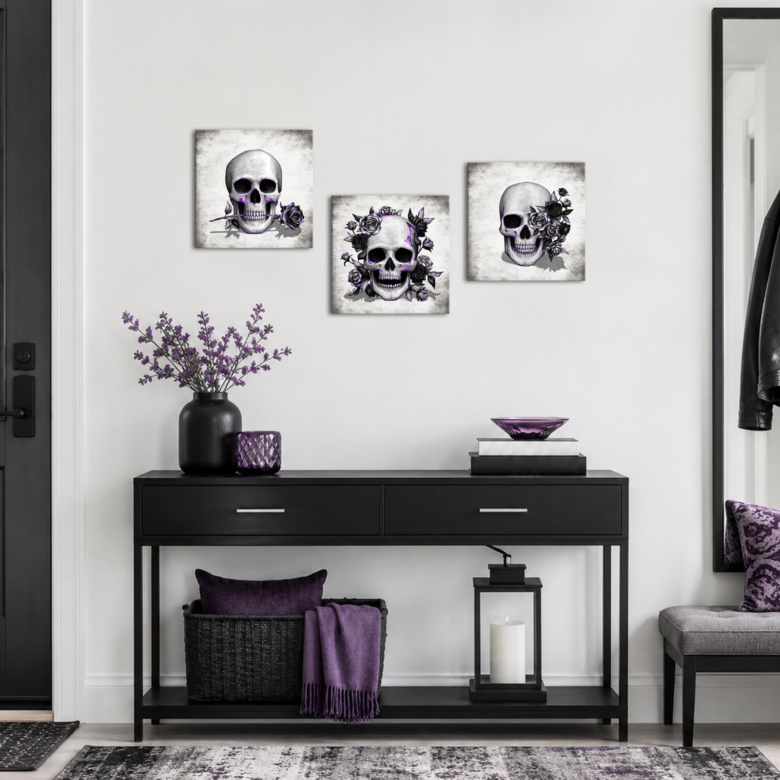 drdfrnt art skul art 部屋に　インテリア　カルフォルニア Amazon.com: Artsbay Grey Skeleton Wall Art Skull and Rose Pictures