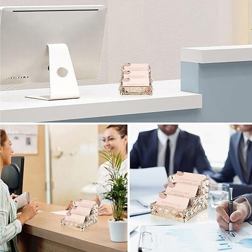 Miniatura 5 de Hipiwe Titular de Tarjetas de Visita de Cristal - Soporte de Exhibición de Tarjetas de Nombre de 3 Niveles Espejo Dorado Organizador de
