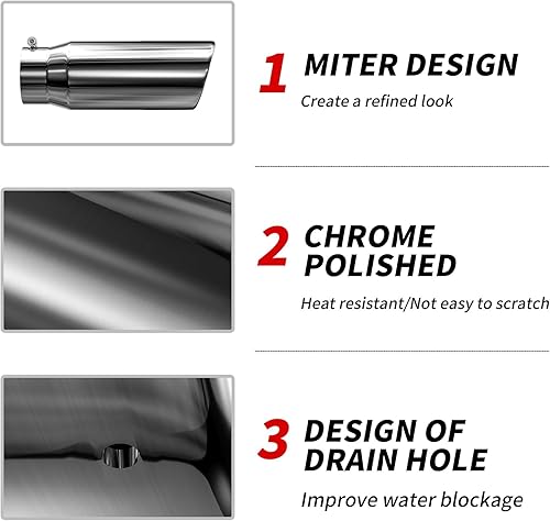 Miniatura 4 de Richeer Punta de escape de 5 a 6 pulgadas, entrada de 5 pulgadas, salida de 6 pulgadas, longitud total de 15 pulgadas, punta de escape de acero