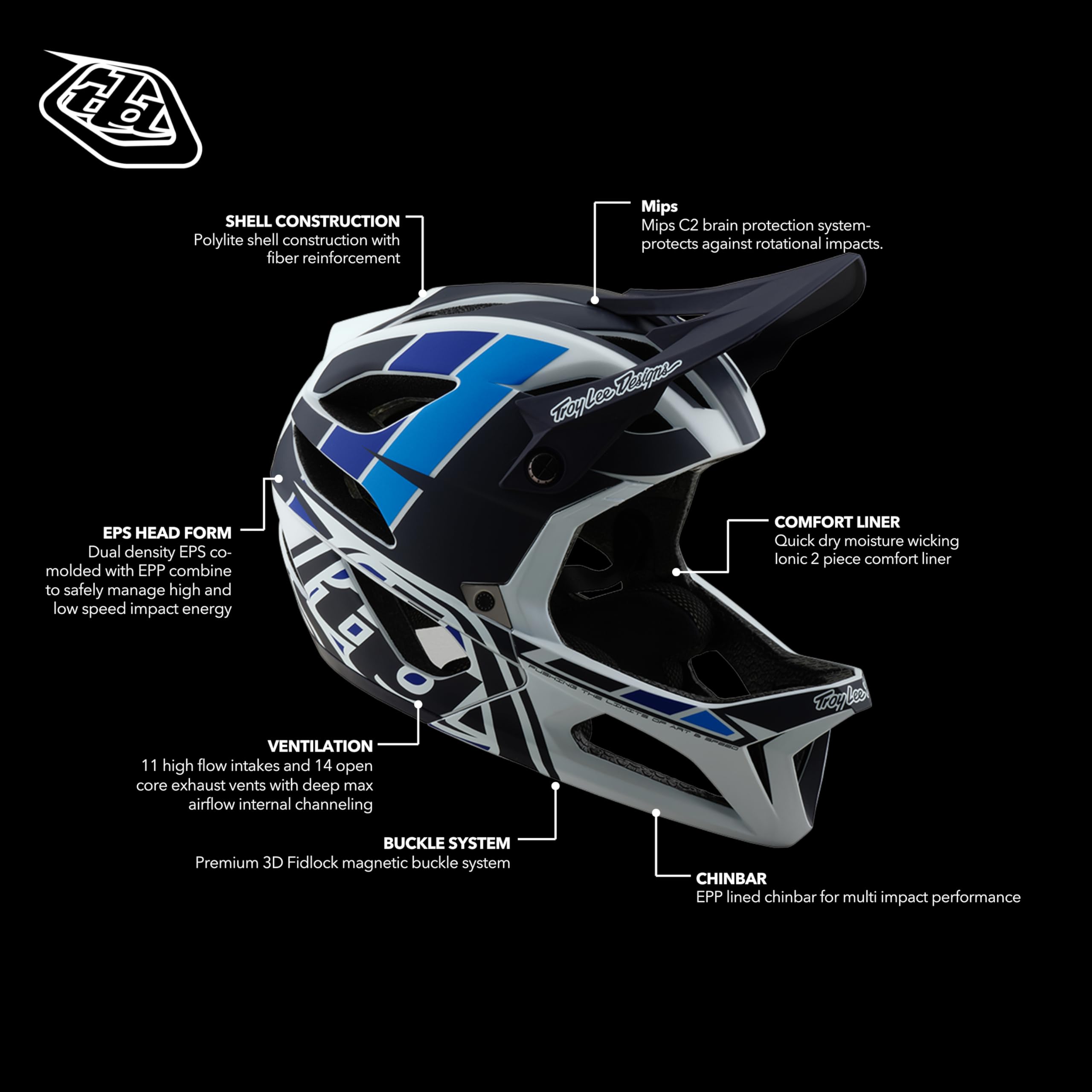 Troy Lee Designs Stage MIPS Helmet, Corsa Blue, XS/S
