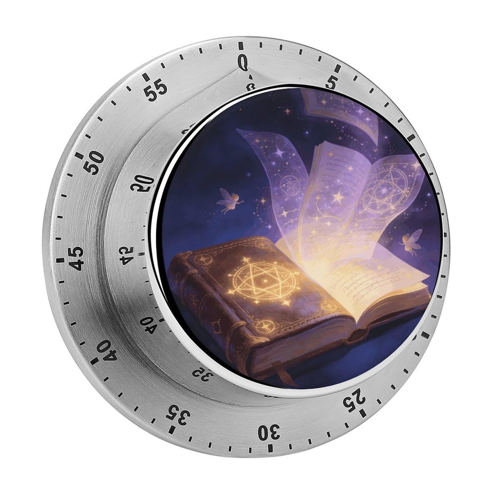 Magic Book Timer Exquisite Stainless Steel Visual Timer with Loud Alarm, 60 Mins Mechanical Countdown Timer, Magnetic Backup, Kitchen Timers for the