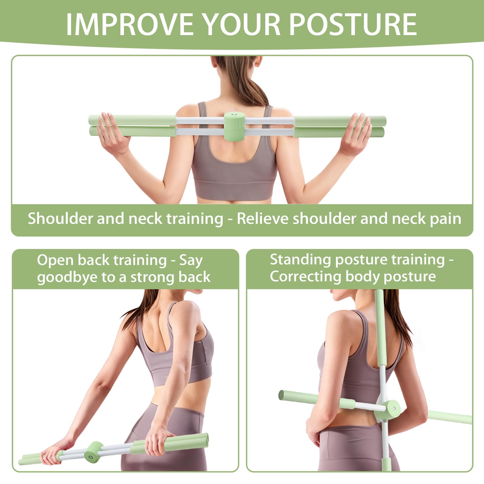 Bâton de Yoga pour Correction de Posture – Correcteur de Bosse, Dos et Cou, Entraînement Complet du Corps