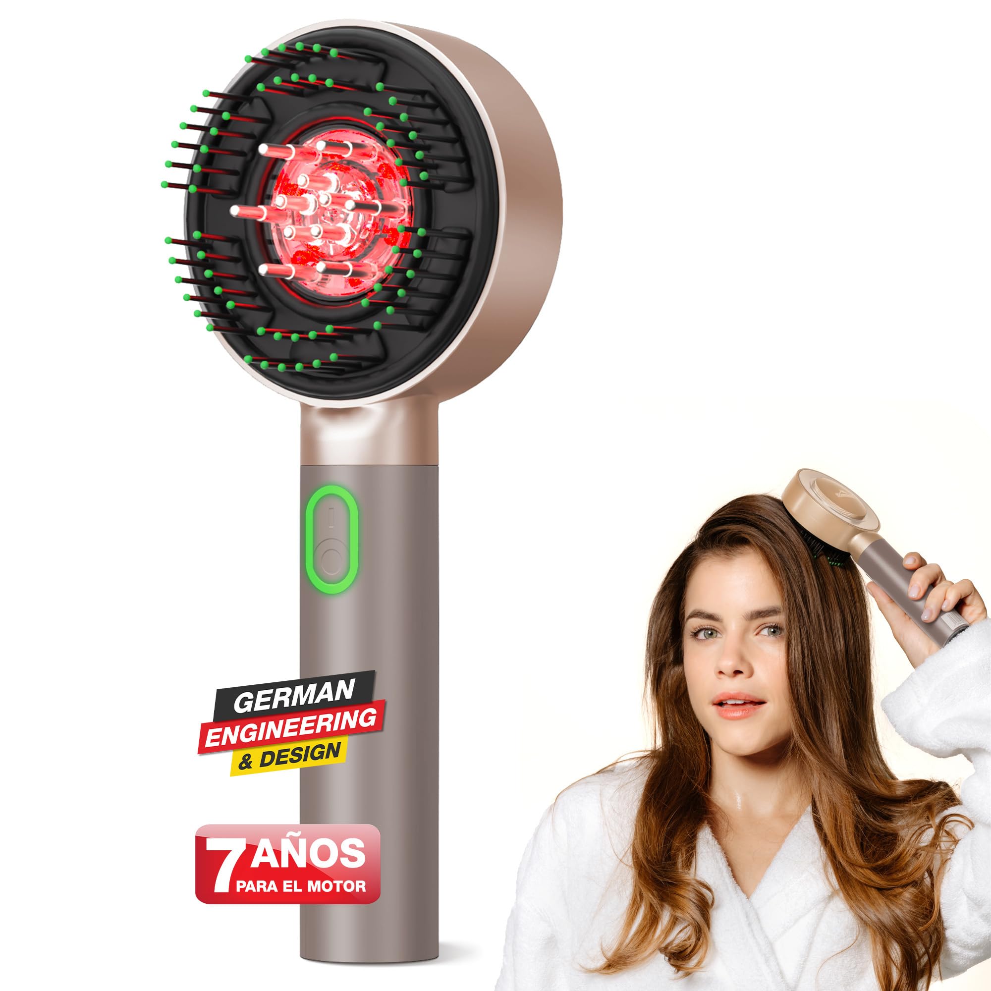 DONNERBERG® MIO Cuidado del Cabello y del Cuero Cabelludo Aplicador Eléctrico de Aceite Capilar Beige con 7 Años de GarantÃa del Motor: El Cepillo Masajeador para un Masaje Relajante