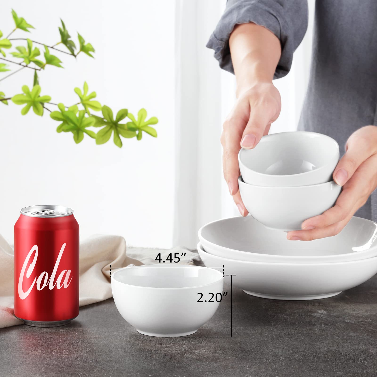 Yedio Small Bowls Set, White Ceramic Bowls of 6, 10 oz Porcelain Bowl