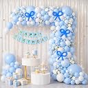 Party Propz Blue & White Birthday Decoration Kit For Kids– 42 Pcs, Happy Birthday Banner, Latex Balloons, Long Blue Balloons & Balloon Arch Roll, Balloon Decoration Kit for Boys & Girls(Cardstock) gallery image