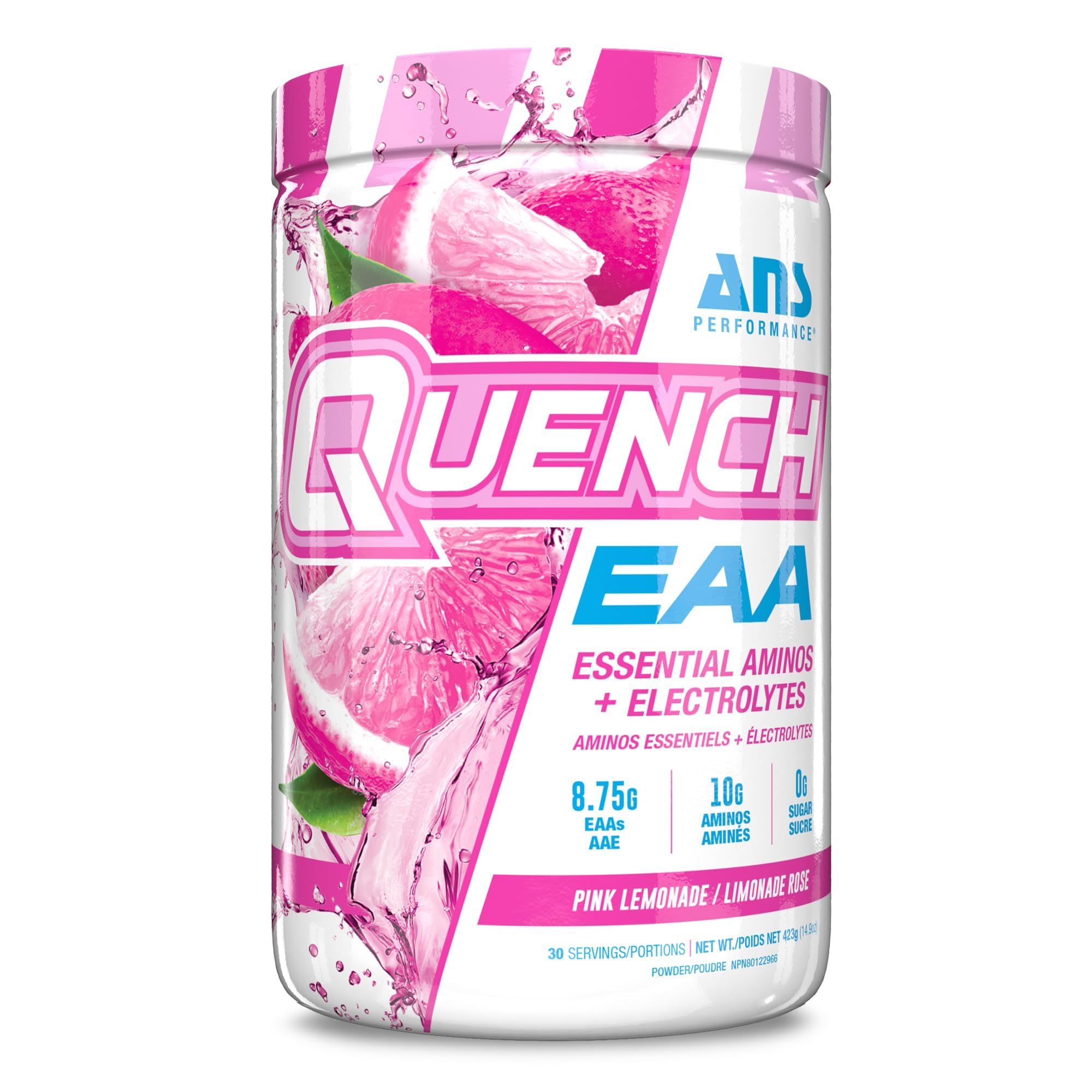 ANS Performance Quench EAA Hydration Drink Mix with Electrolytes Vitamins and Antioxidants, Zero Sugar, Carbs or Calories, Pink Lemonade
