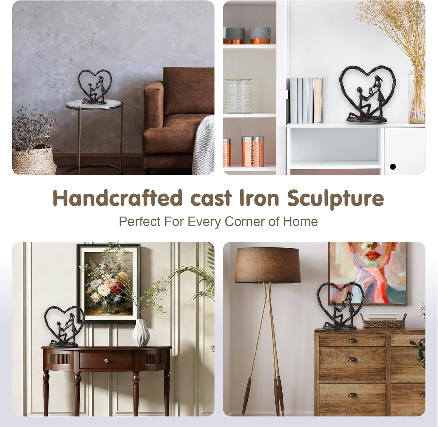 Anniversary Wedding Gift for Couple Her Wife Husband，Classic Black Metal Couple Figurine Heart Sculpture Love Statue,Romantic 1st to 60th Anniversary,Valentines Gifts，Includes Present Box & Gift Card - Image 5