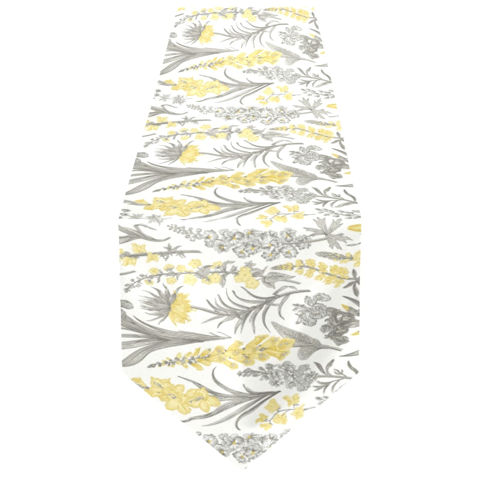 Spring and Summer Garden Flowers Yellow and Gray Style on White 13" X 70" Rectangle Table Runner Long Tablecloth Placemat for Party Home Decor Indoor Outdoor Office Kitchen Dining Wedding