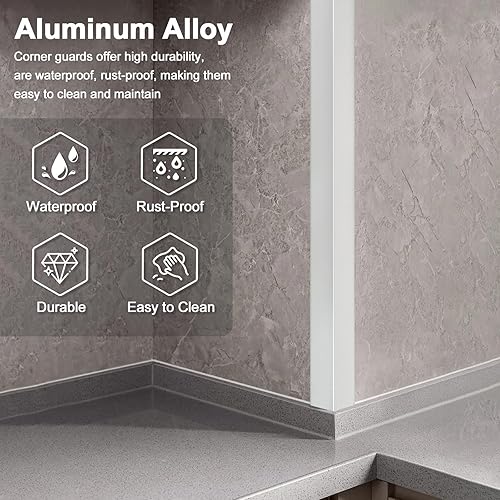 Miniatura 10 de 4 protectores de esquina de aluminio de 45 pulgadas, autoadhesivos, protectores de esquinas de metal para bordes de pared, protectores de esquinas