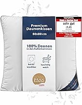 Down Pillow 80 x 80 cm, Made in Germany, 3 Chamber Pillow 80 x 80 cm, Outer Chamber Made of 100% Down, Feather Pillow 80 x 80 cm, Suitable for Allergy Sufferers, Pillow 80 x 80 cm, Feather