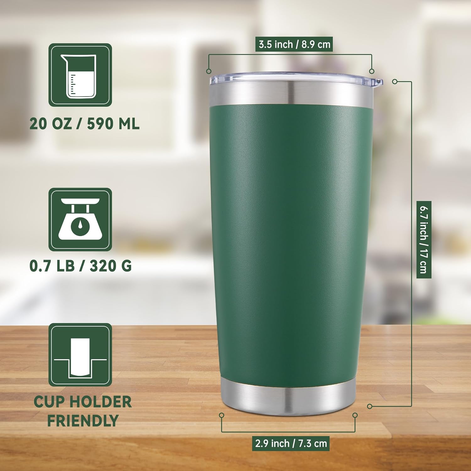 20 oz Tumbler Stainless Steel Tumblers with Lid Double Wall Vacuum Insulated Coffee Mug 20oz Powder Coated Cup for Hot and Cold Drinks, Dark Green, 1 pack - Image 4