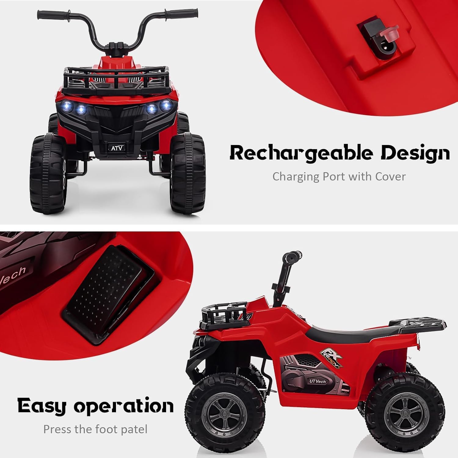 Aptliton Quad Electrique Enfant 12V, Moto Electrique Enfants 3-5 Ans, Voiture Electrique Enfant 6-8 Ans, 4 Roues Stable, Conforme Norme UE
