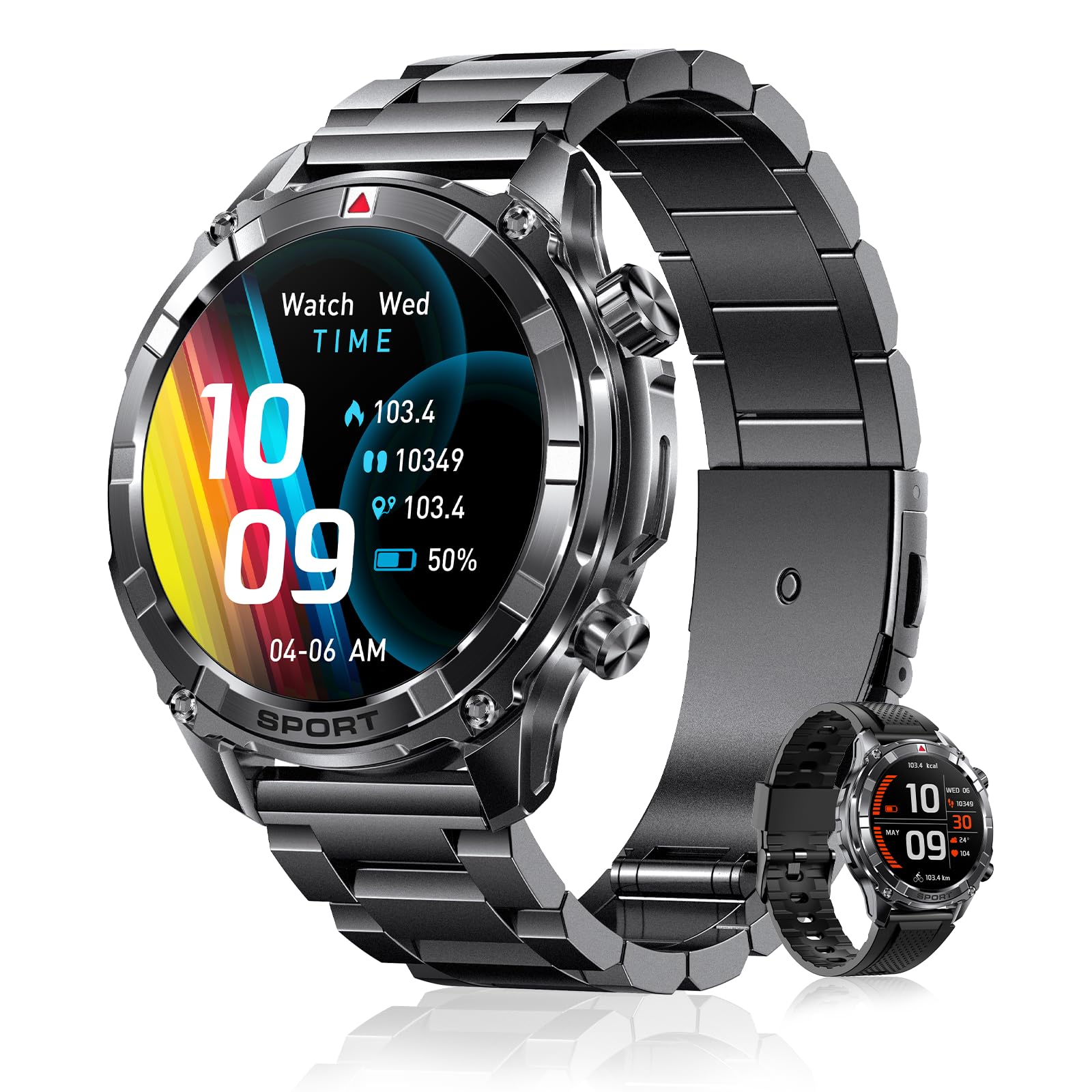 Ynwinste Military Smart Watches for Men with Bluetooth Call & Flashlight, 1.52