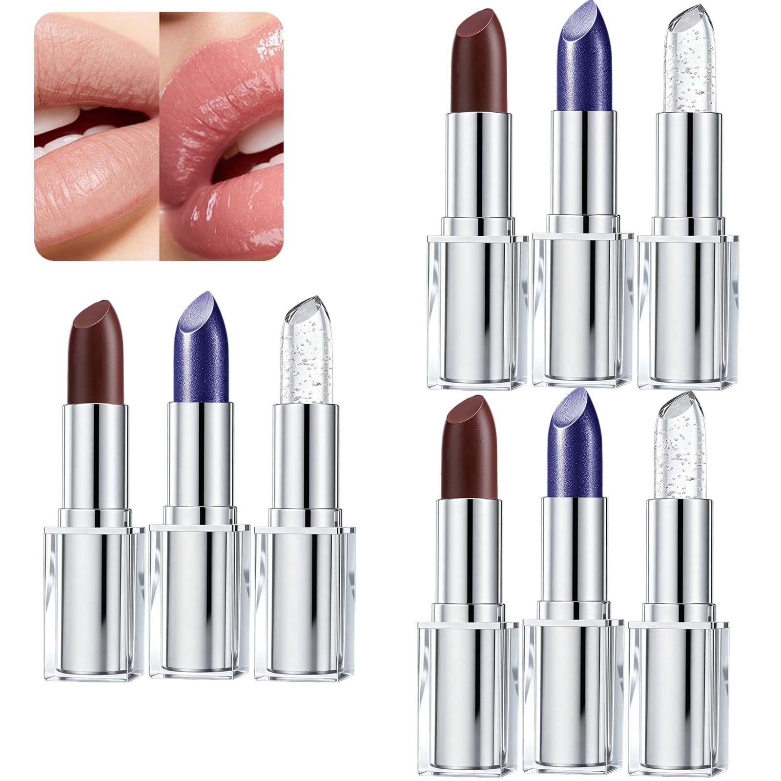 Rouge à lèvres changeant de couleur avec feuille d'argent, baume à lèvres Mood 3,5 g, rouge à lèvres changeant de couleur adaptatif, brillant à lèvres transparent qui change de teinte, (3PCS)