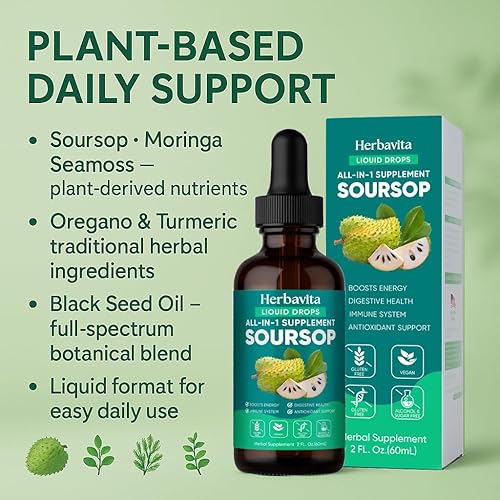 Miniatura 2 de Herbavita - Gotas líquidas 10 en 1 con musgo marino, moringa, cúrcuma, aceite de semilla negra, orégano, ashwagandha, extractos de hierbas para