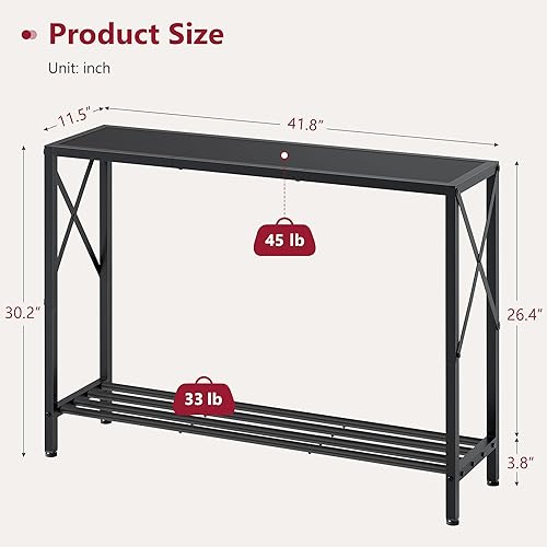 Miniatura 3 de Tajsoon Mesa consola, mesa de entrada de 2 niveles, mesa de sofá estrecha de 41.8 pulgadas de largo con estantes, mesa de entrada para pasillo,
