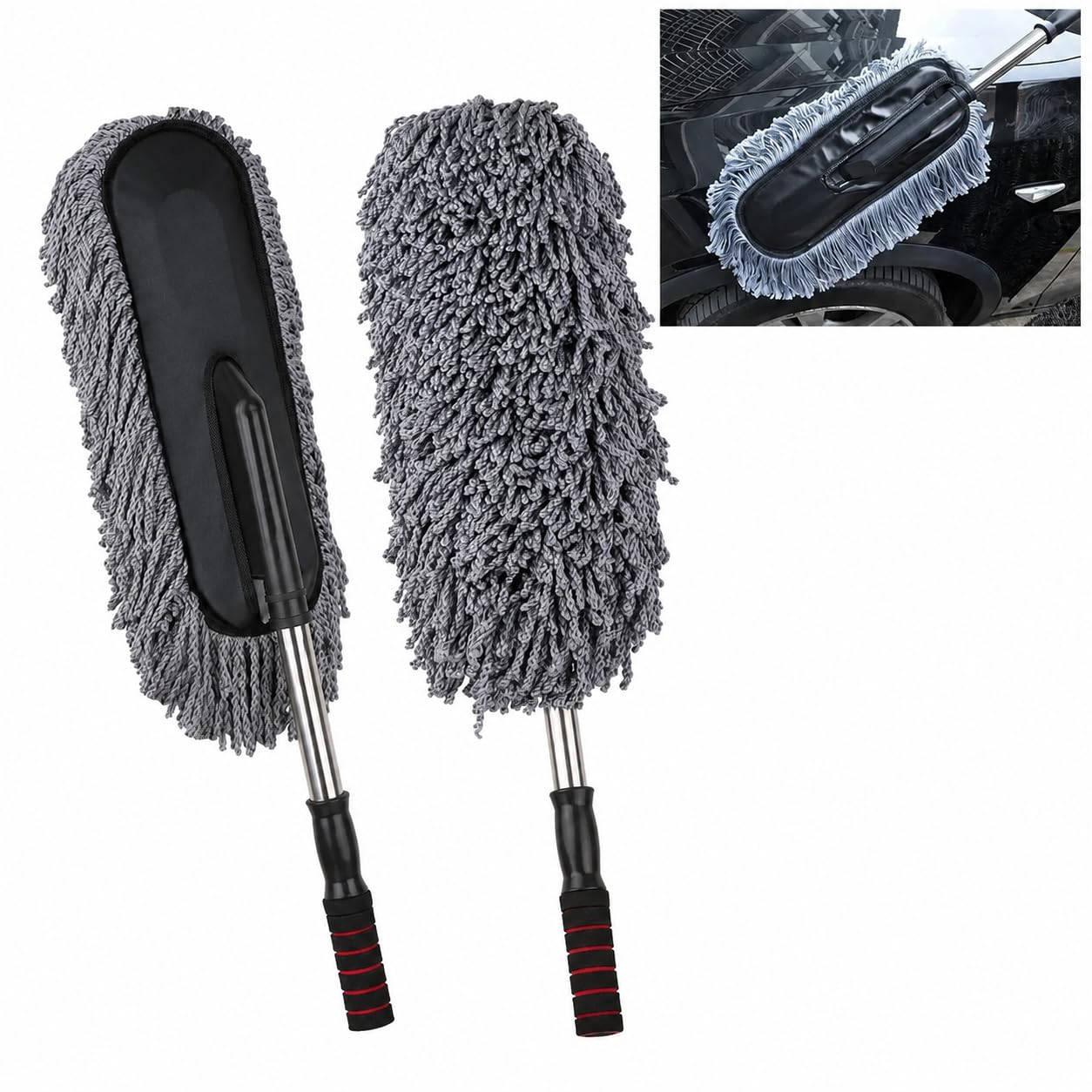 Car Duster | Car Cleaning Accessories | Microfiber Cleaning Brush with Extendable Handle | Soft Scratch-Free Dust Cleaner for Interior & Exterior | Reusable & Washable | Grey-image-20