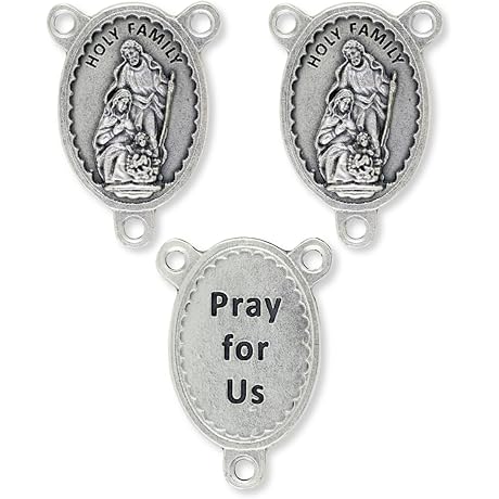 Pack of 3 - Holy Family/Pray for Us Rosary Center - 1 1/8" Silver Oxidized