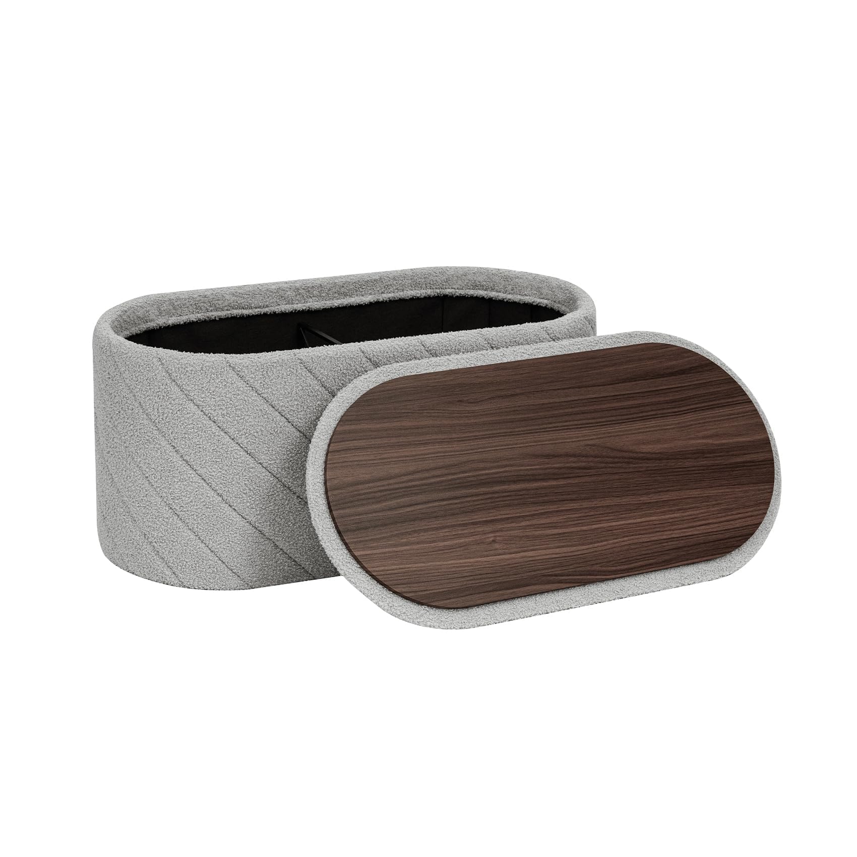 PINPLUS Panca Contenitore con Coperchio Imbottito, Ovale e Pieghevole, in Tessuto Boucle, come Poggiapiedi per Soggiorno e Camera, 76x38x38 cm, Grigio