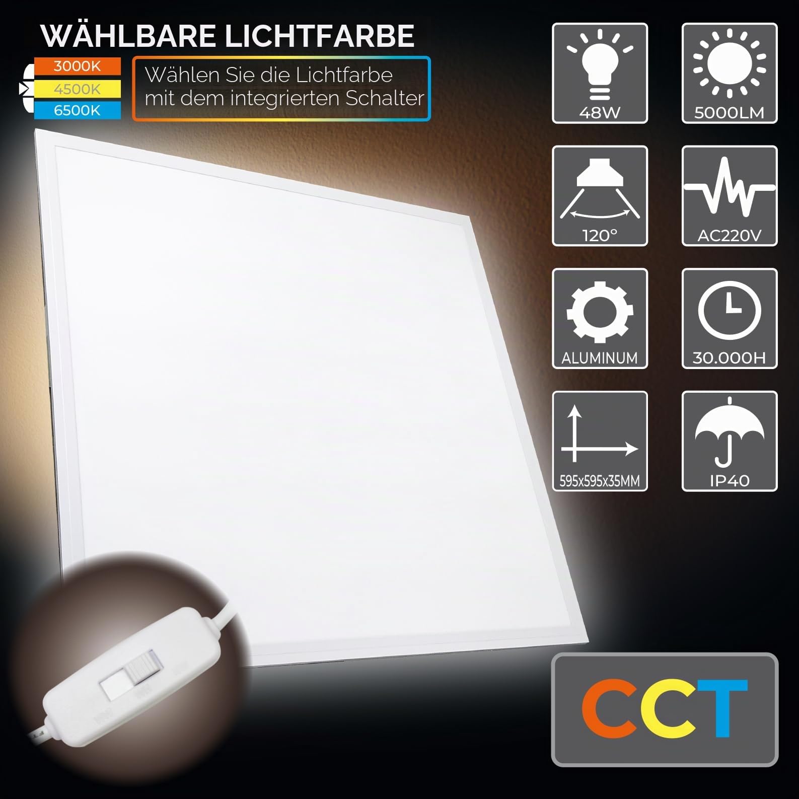 LED ATOMANT LED Panel Einbau 60x60cm 48W CCT 3000K-6500K 5000lm