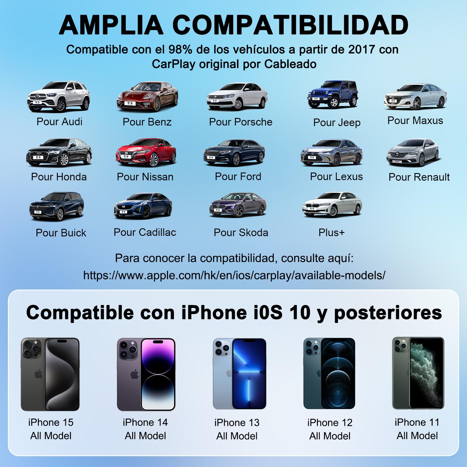 Adaptador Carplay Inalambrico para iPhone, Wireless Carplay Dongle con OEM, Carplay Inalambrico Coche Apto para Coches a Partir de 2017, iOS 10+
